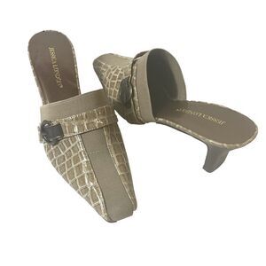 Jessica London Womens Sz 8M Mule Heels Slip On Glossy Beige Studded Faux Leather